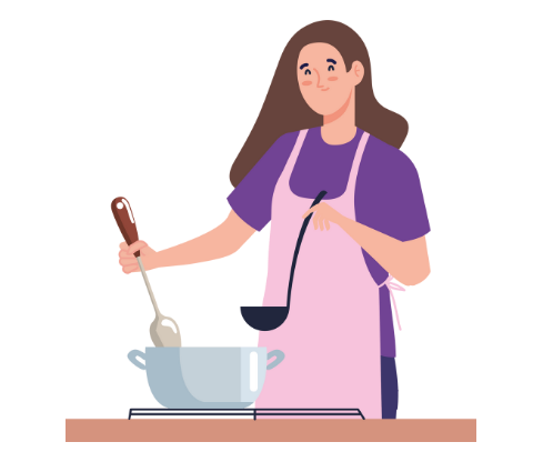 une aide à domicile prépare le repas